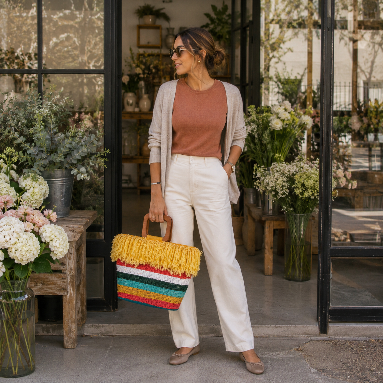 Bolso Sol Brillante con conjunto casual