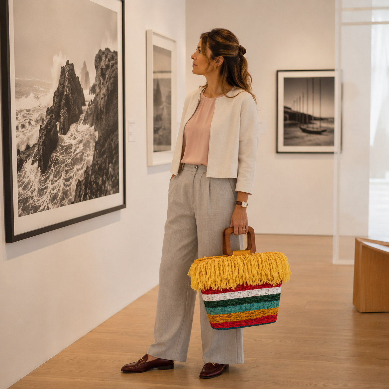 Bolso Sol Brillante con look casual